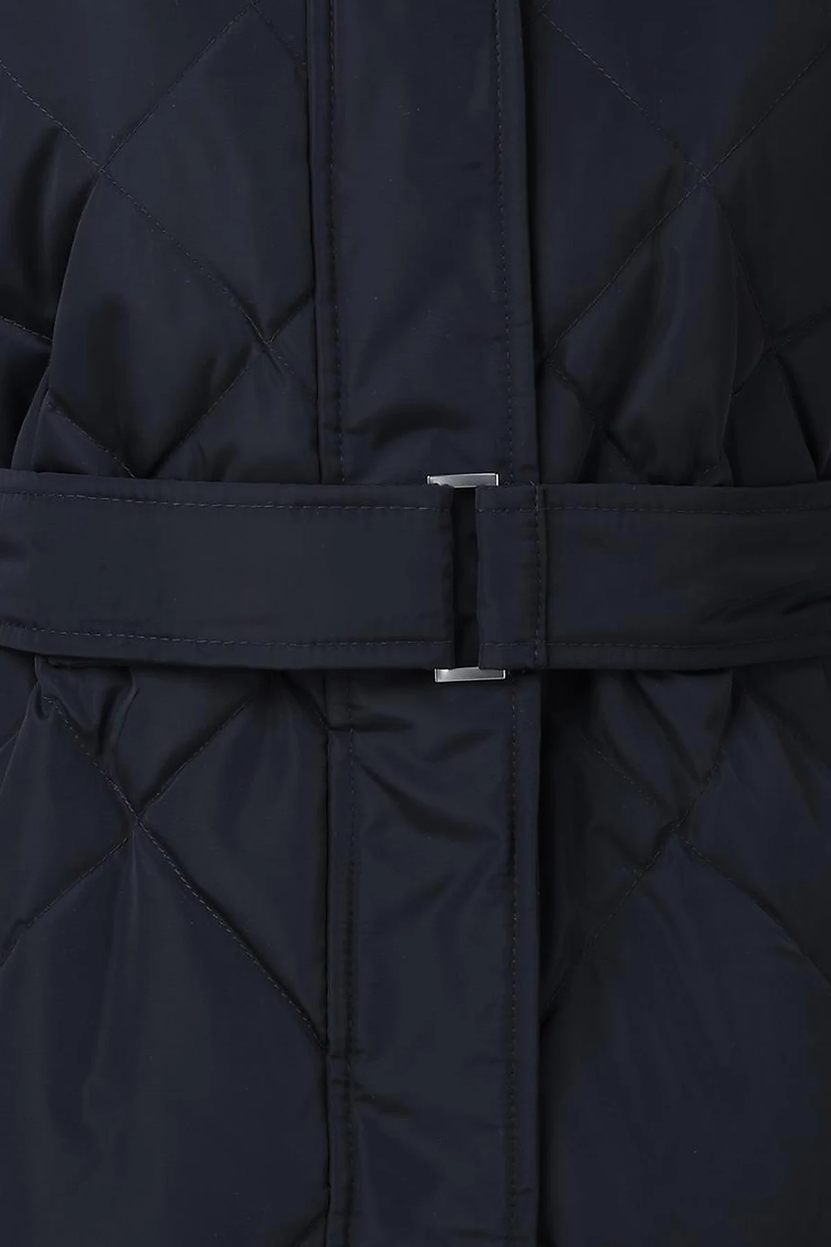 Diamond Patterned Faux Fur Goose Down Coat Navy Blue