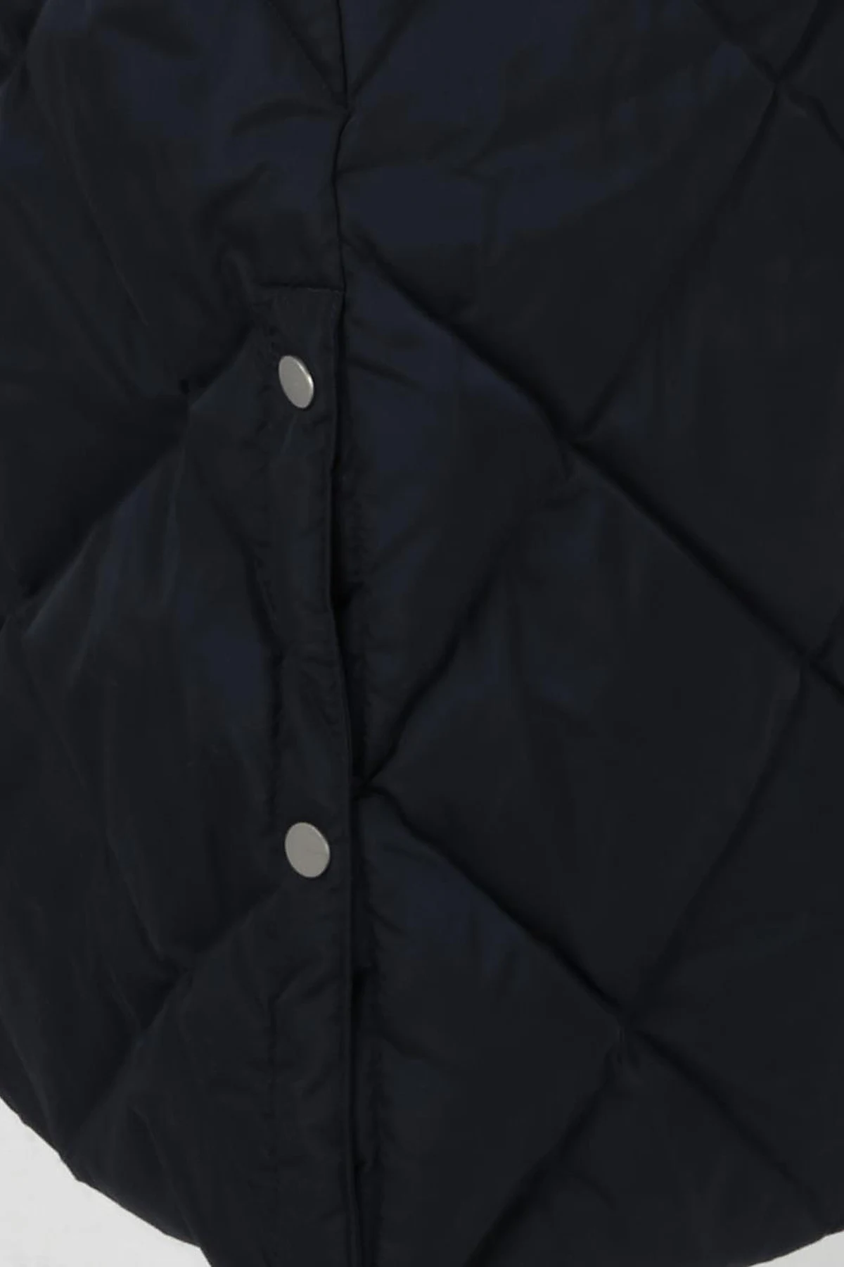 Diamond Patterned Faux Fur Goose Down Coat Navy Blue