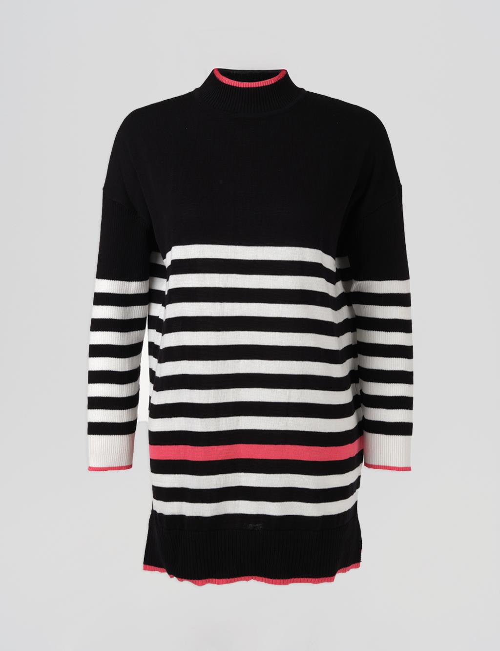 Striped Knit Tunic Black