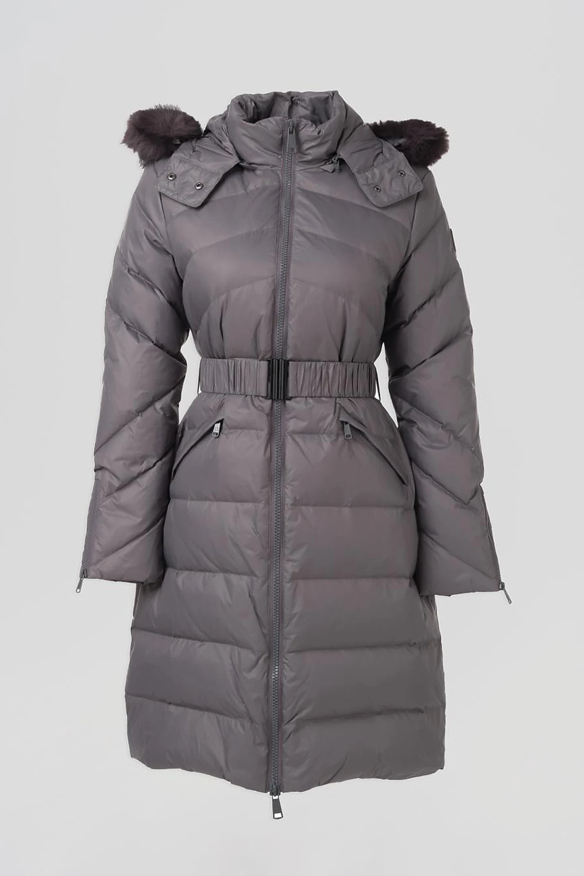 Removable Hooded Goose Down Coat Smoke