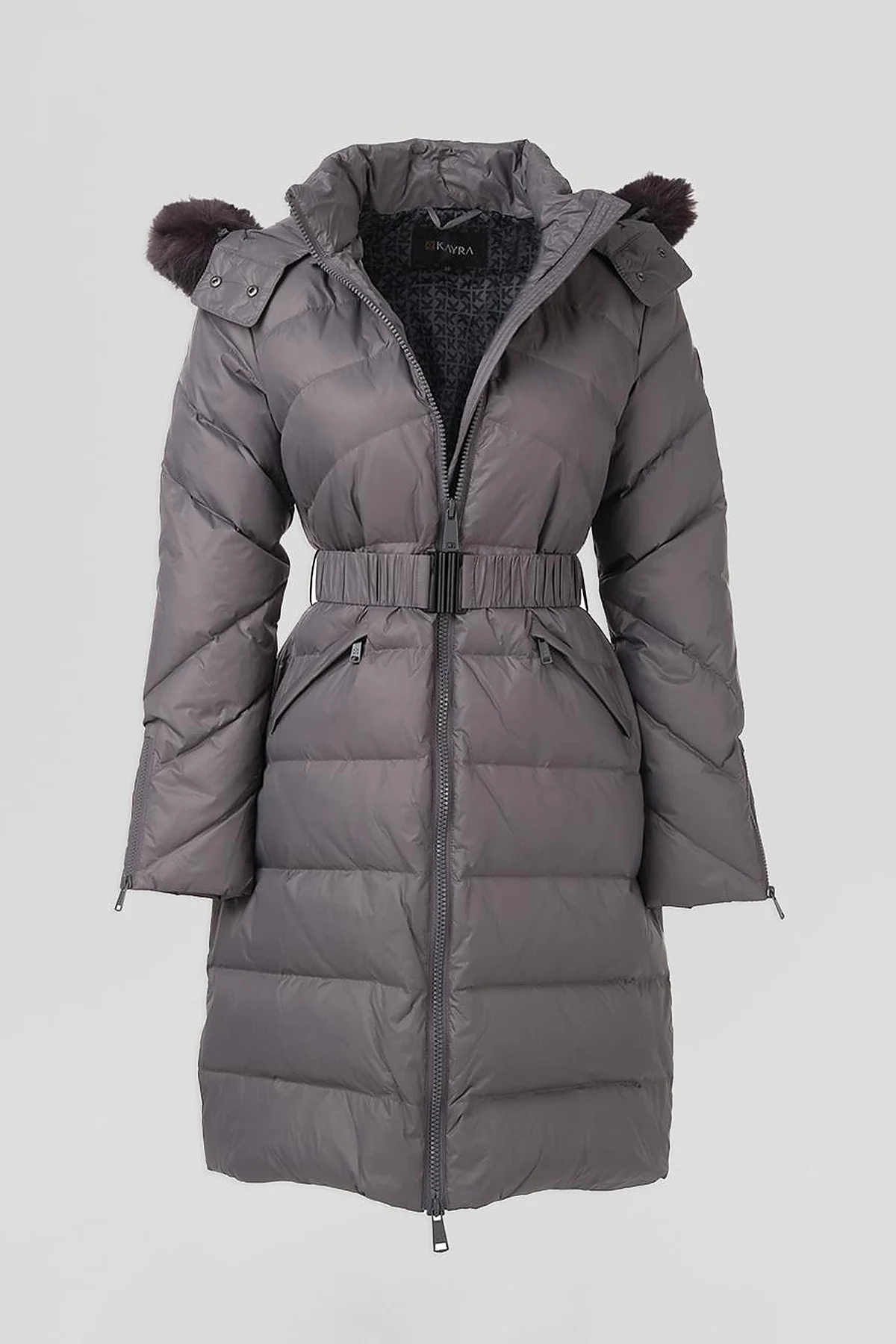 Removable Hooded Goose Down Coat Smoke