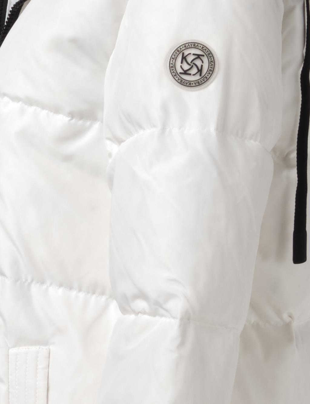 Quilted Stand Collar Hooded Fur Coat Optic White 