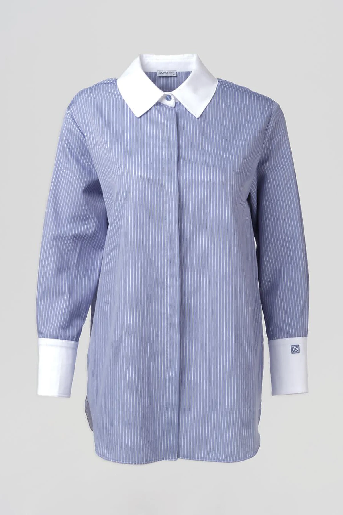 Wide-Cuffed Cotton Basic Tunic Airforce Blue