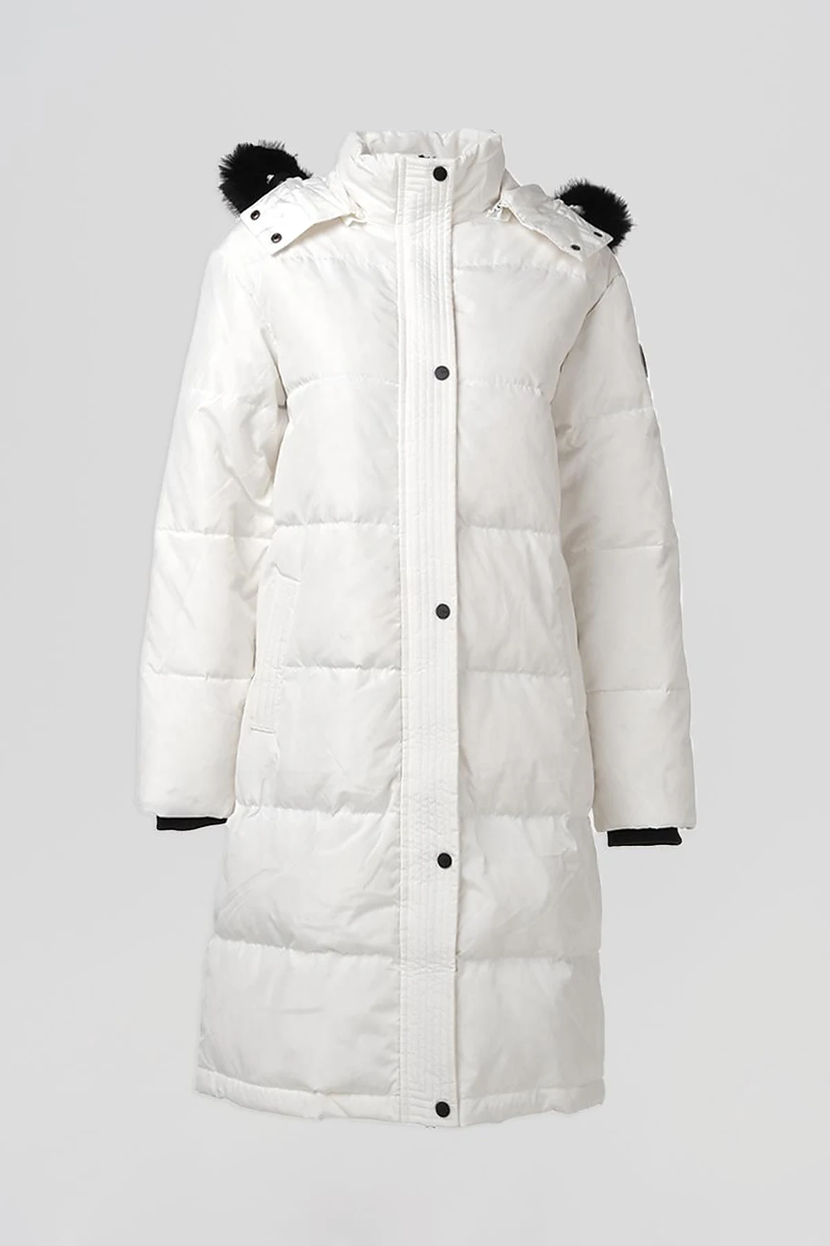 Quilted Stand Collar Hooded Fur Coat Optic White 
