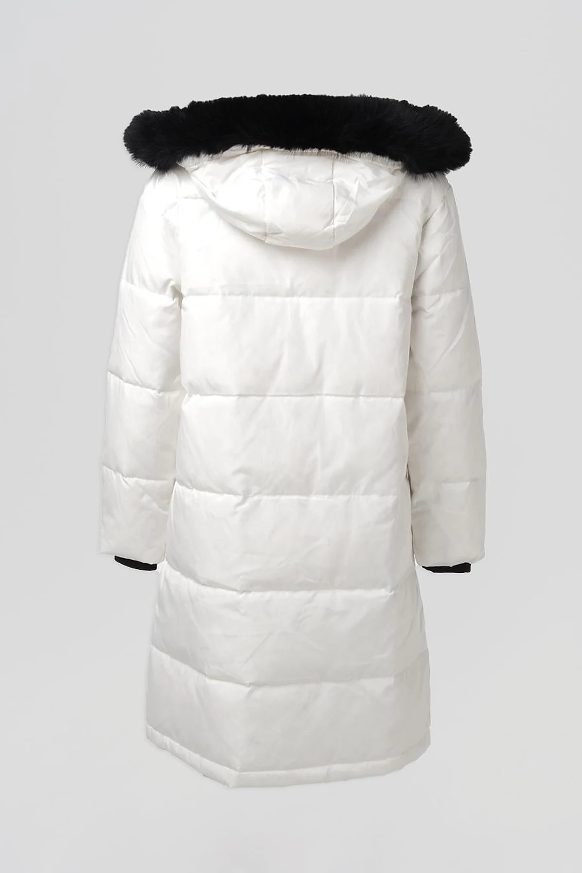 Quilted Stand Collar Hooded Fur Coat Optic White 