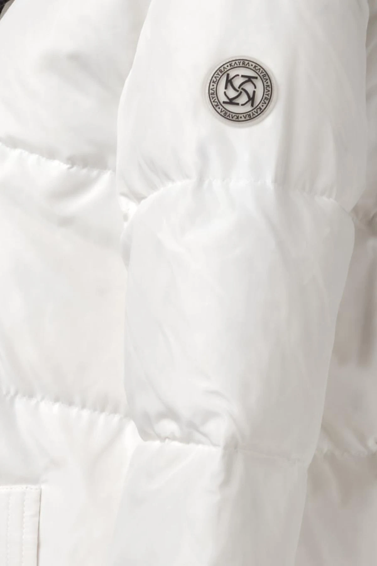 Quilted Stand Collar Hooded Fur Coat Optic White 