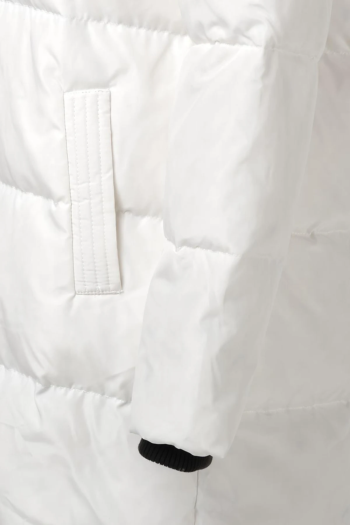 Quilted Stand Collar Hooded Fur Coat Optic White 