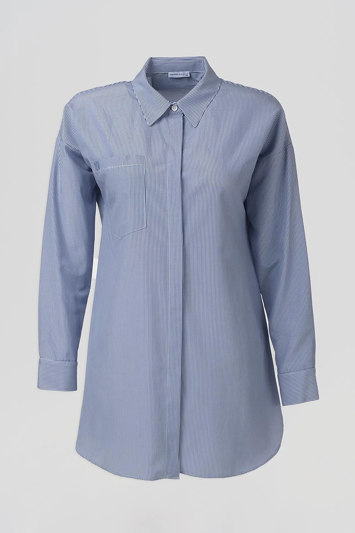 Single-Pocket Cotton Basic Tunic Blue