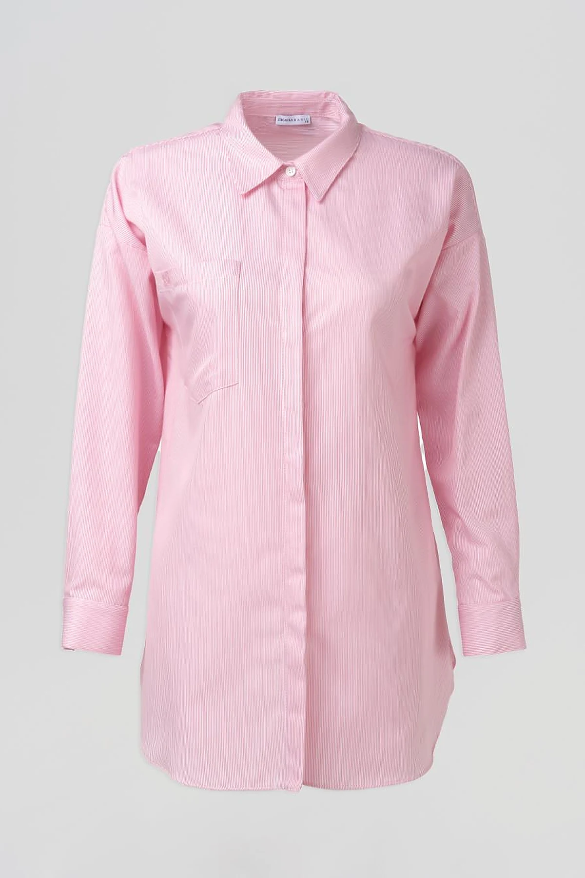 Single-Pocket Cotton Basic Tunic Pink