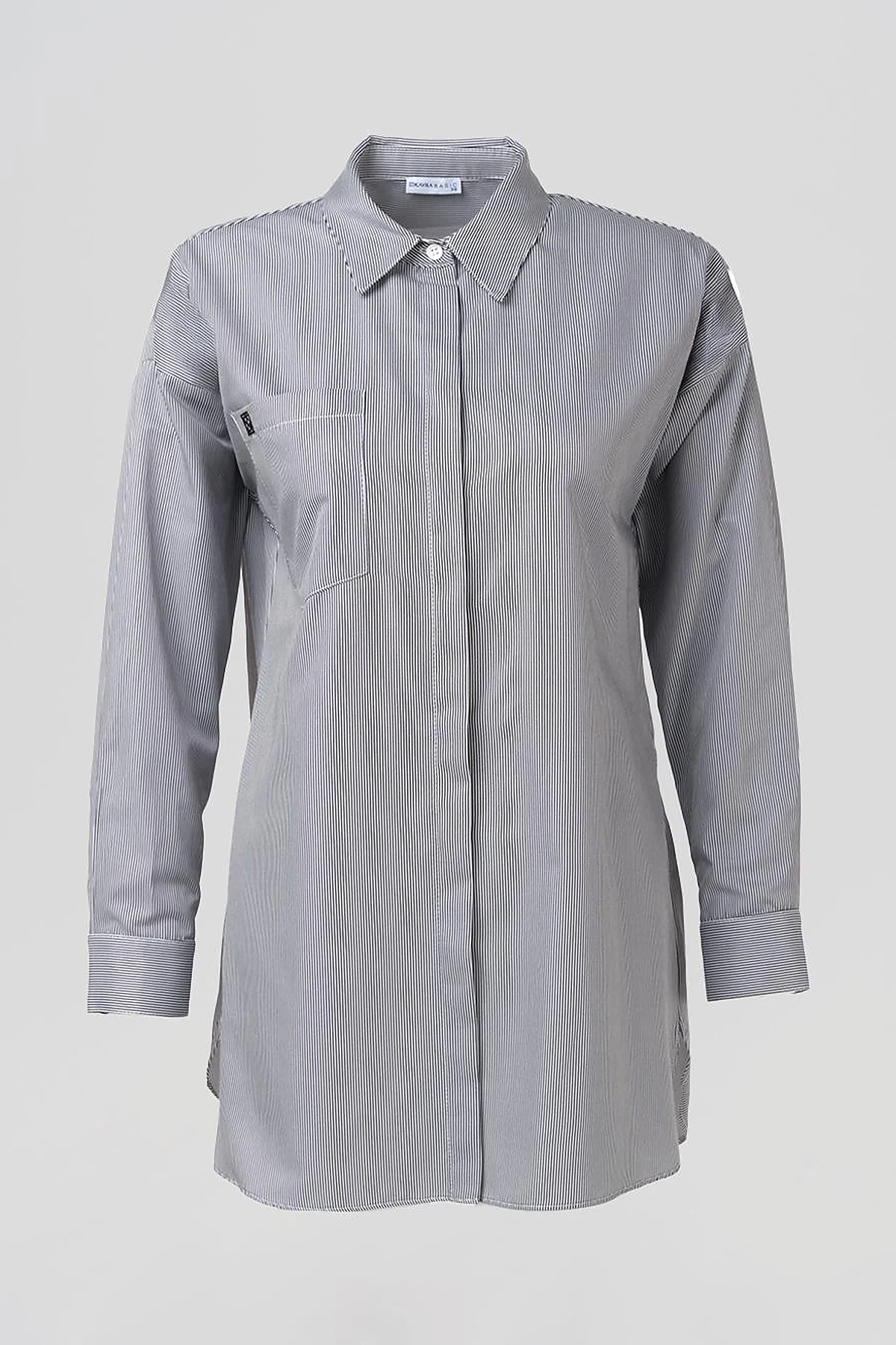 Single-Pocket Cotton Basic Tunic Black