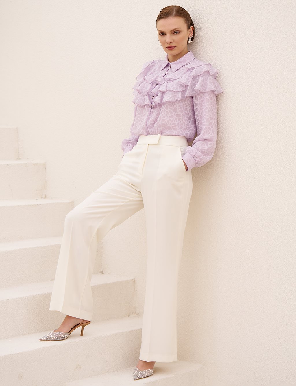 Ruffled Jacquard Blouse Lilac