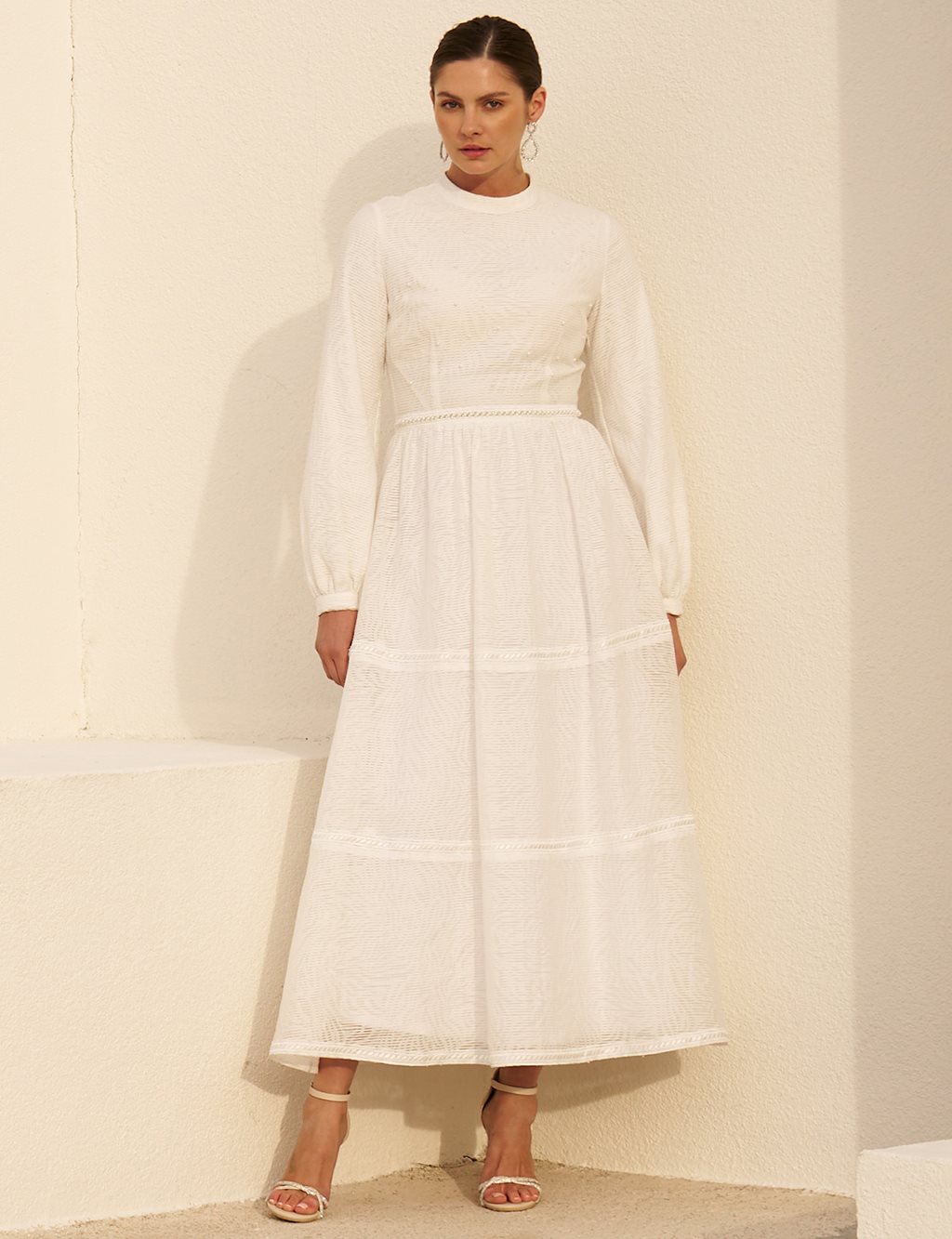 Pearl-Detail Viscose Dress - Optical White