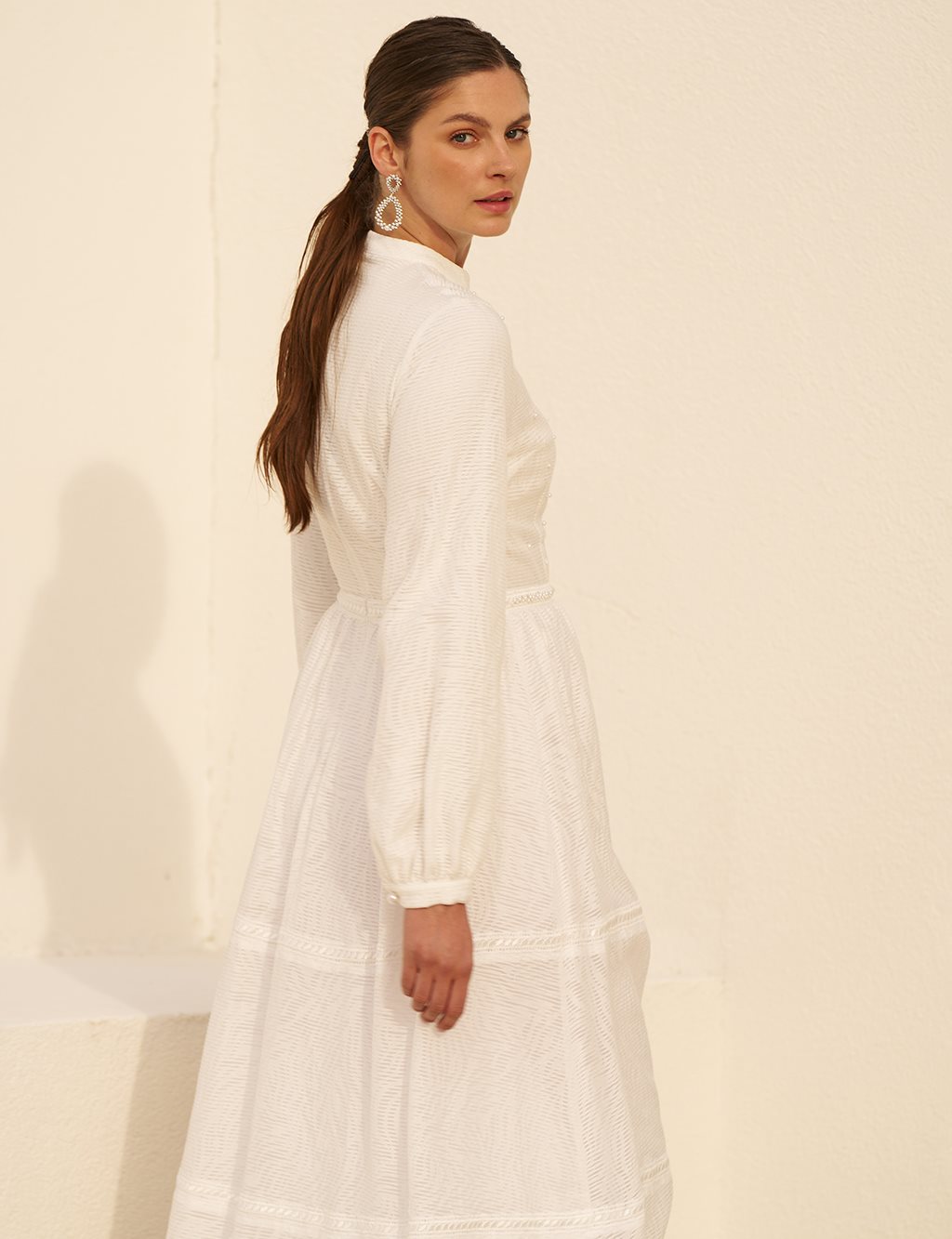 Pearl-Detail Viscose Dress - Optical White