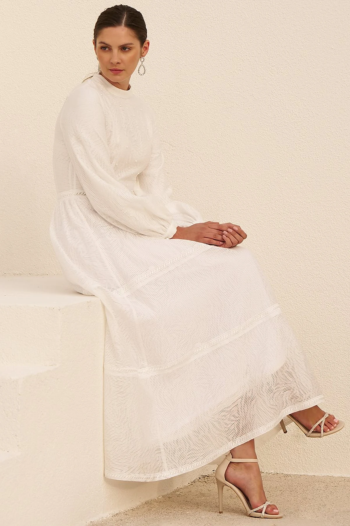 Pearl-Detail Viscose Dress - Optical White