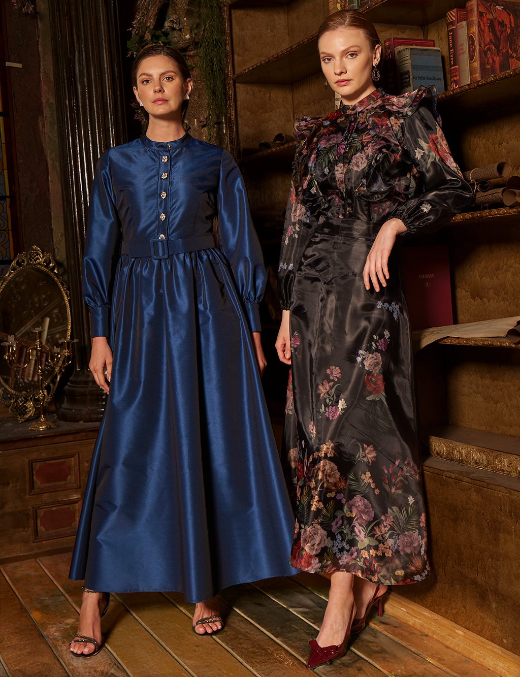 Belted Taffeta Dress Navy 