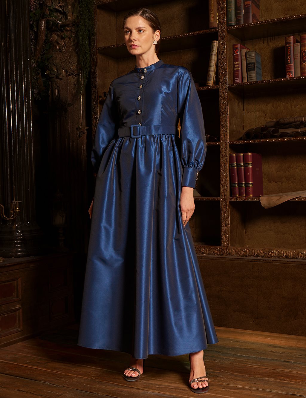 Belted Taffeta Dress Navy 