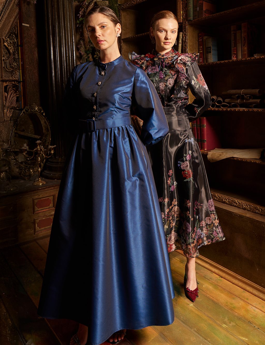 Belted Taffeta Dress Navy 