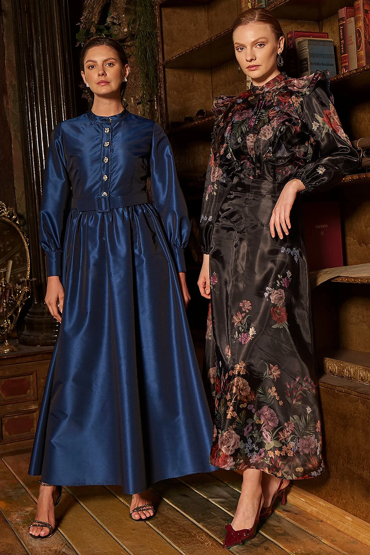 Belted Taffeta Dress Navy 