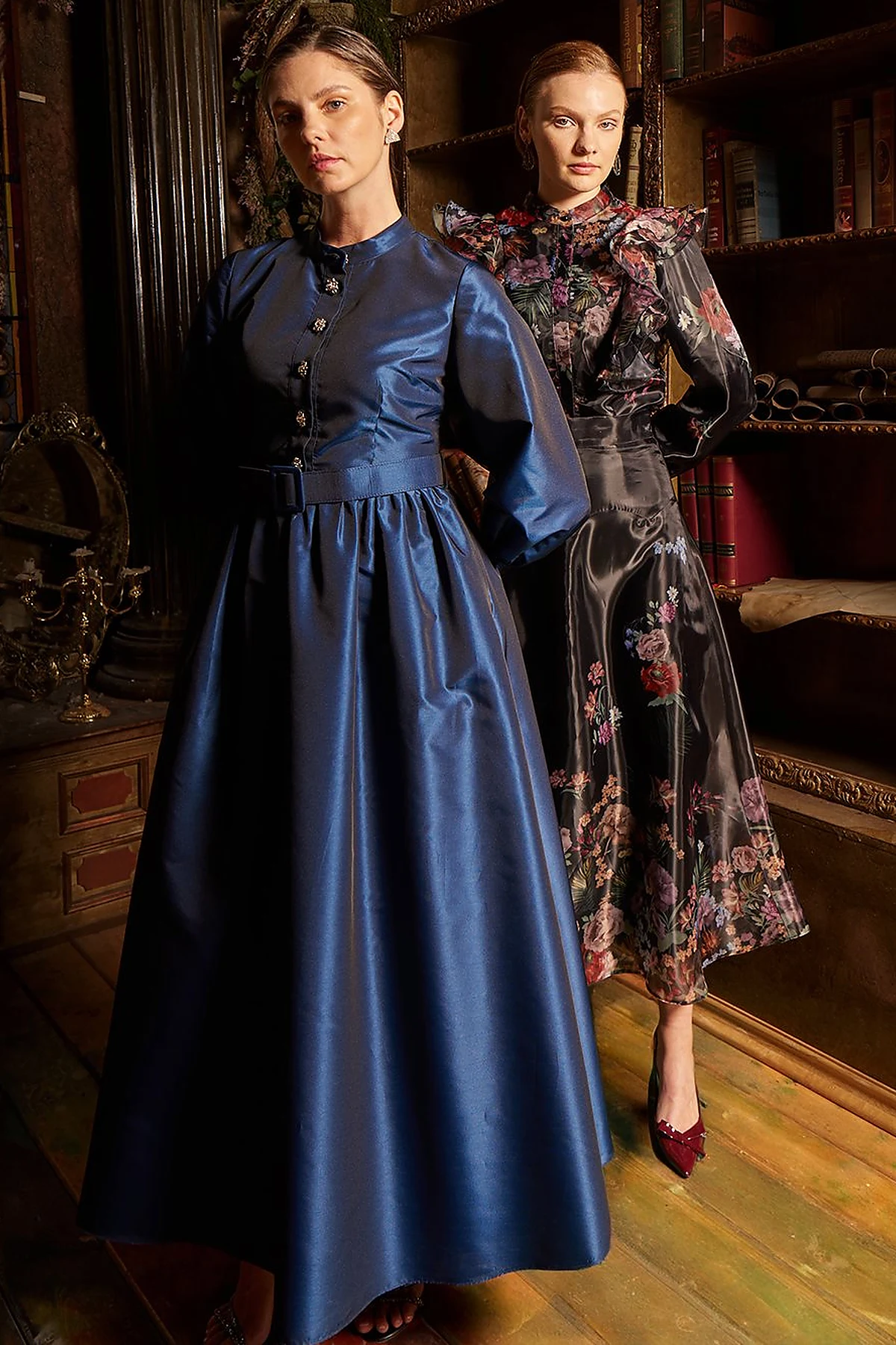 Belted Taffeta Dress Navy 