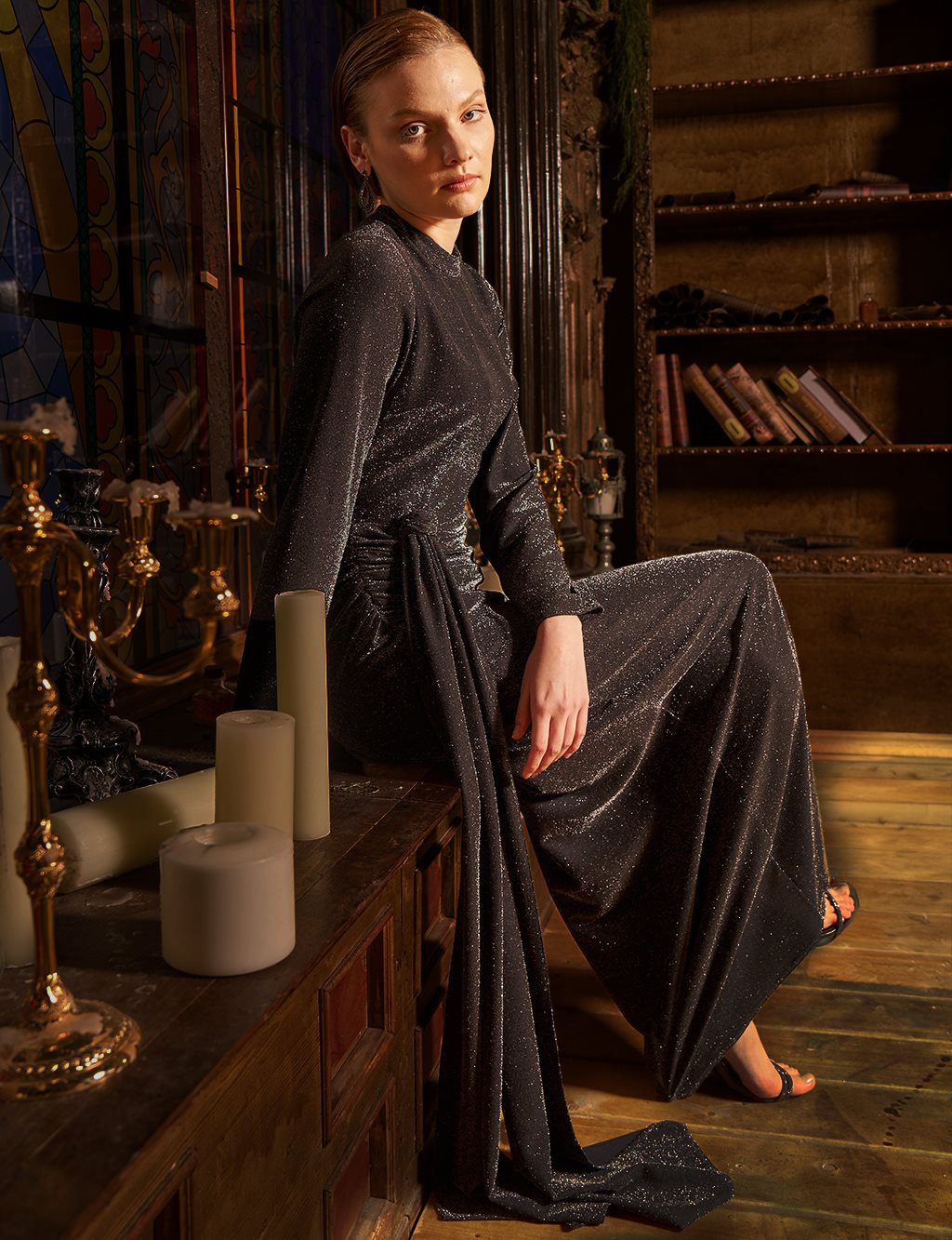 Waist-Tied Elegant Dress Black 