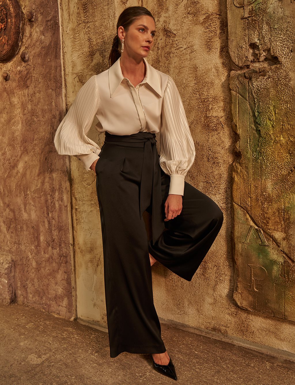 Pleated Elegant Tunic Ecru 