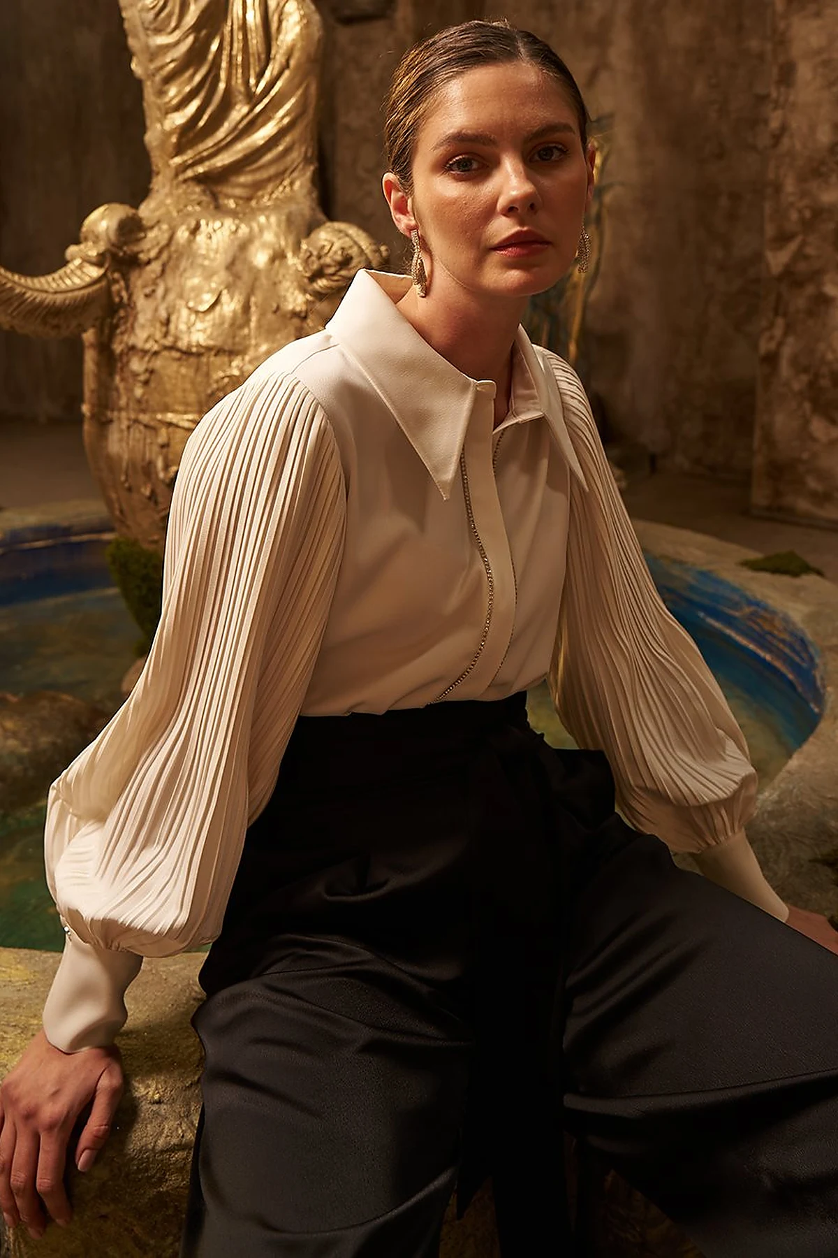 Pleated Elegant Tunic Ecru 
