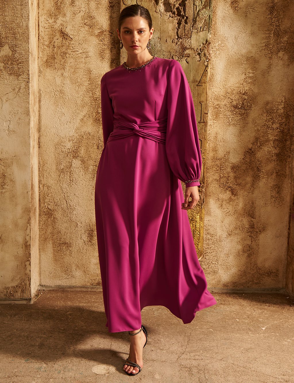 Waist-Detailed Elegant Dress - Purple
