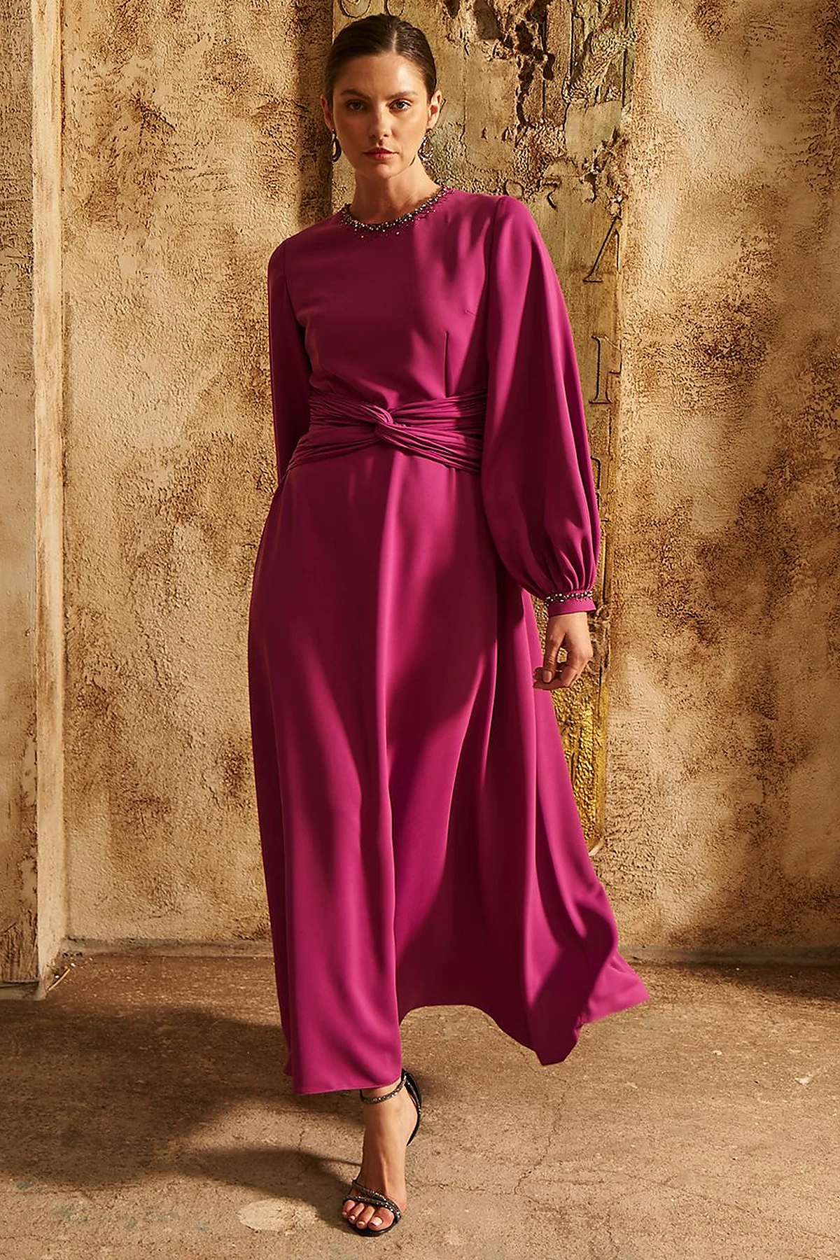 Waist-Detailed Elegant Dress - Purple