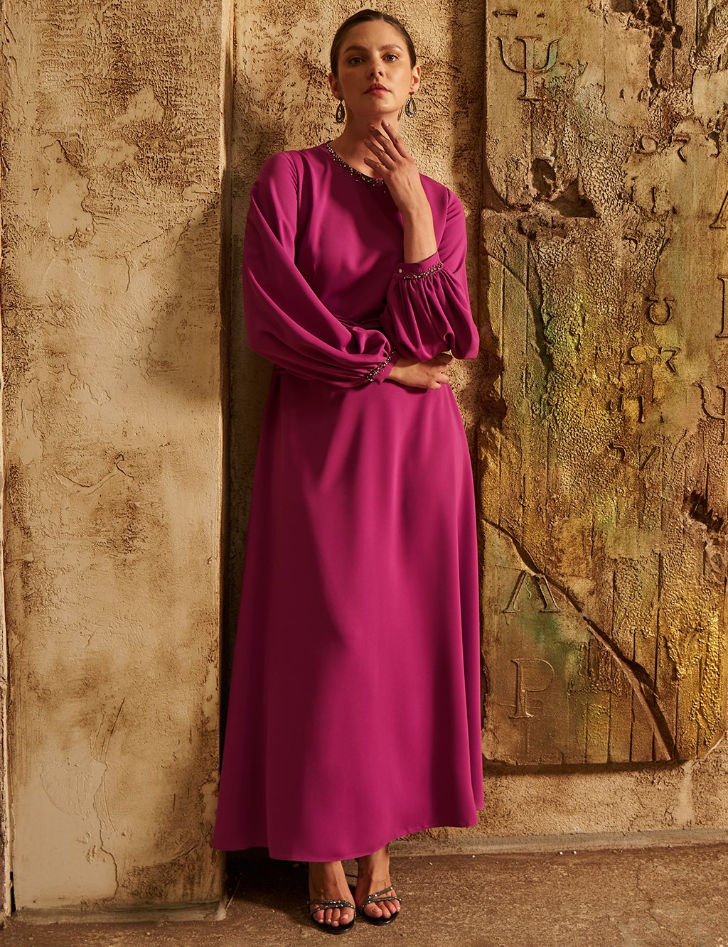 Waist-Detailed Elegant Dress - Purple