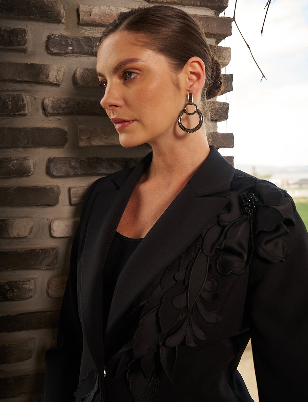 Embroidered Two-Piece Suit in Black