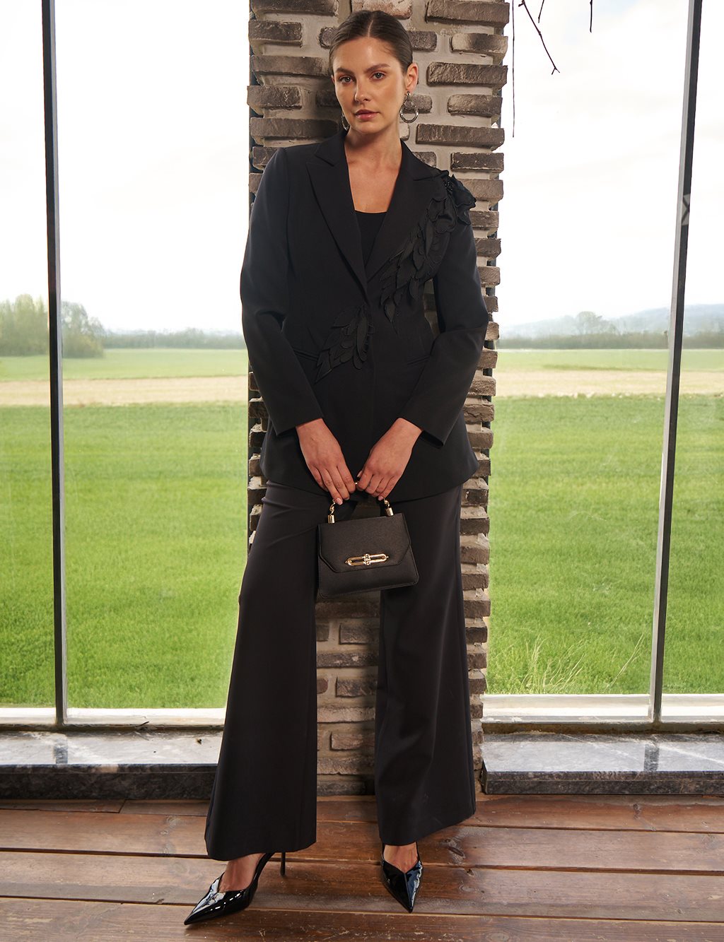 Embroidered Two-Piece Suit in Black