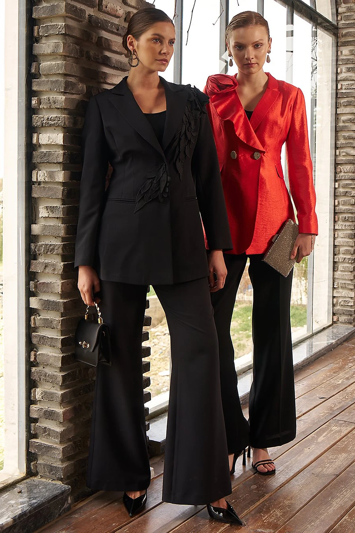 Embroidered Two-Piece Suit in Black