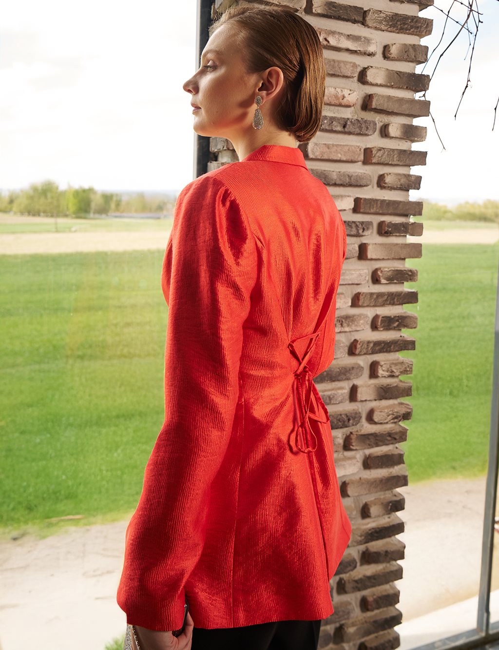  Rose Motif Elegant Blazer Red