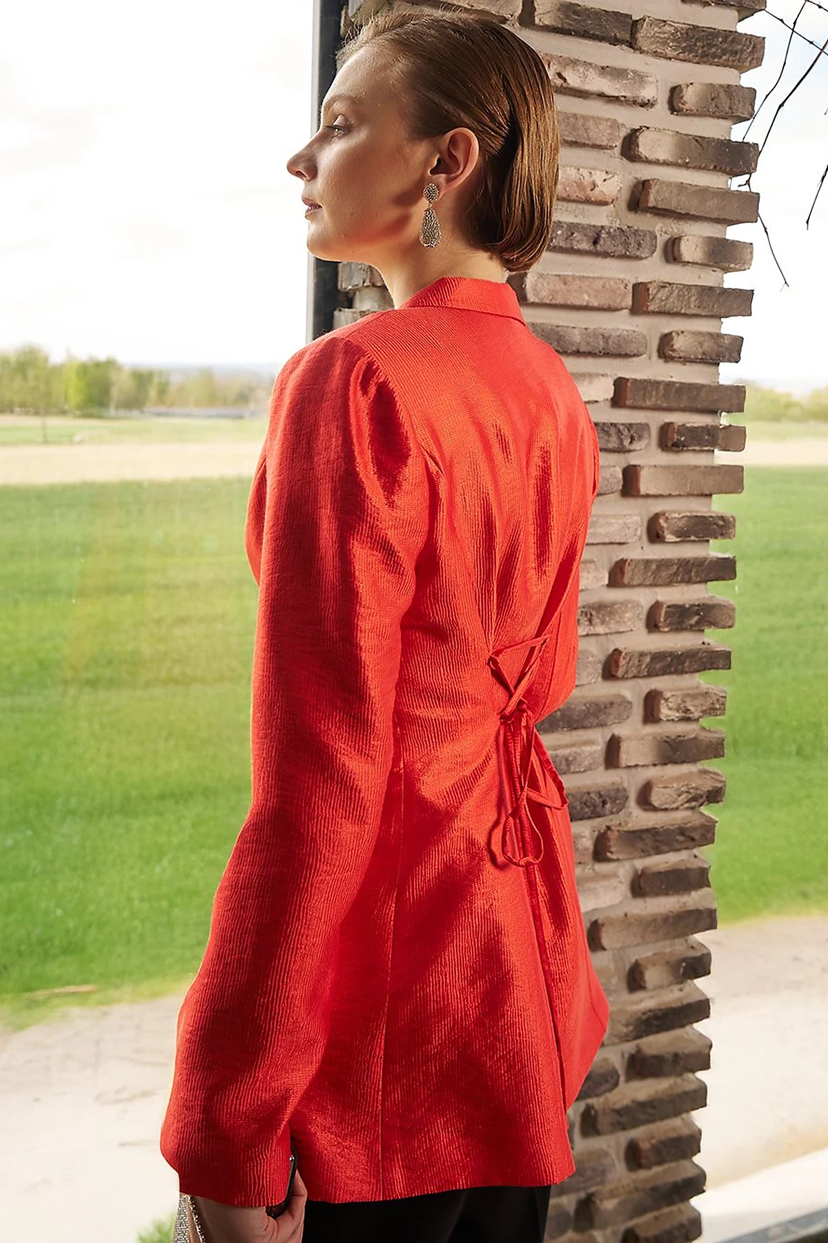  Rose Motif Elegant Blazer Red