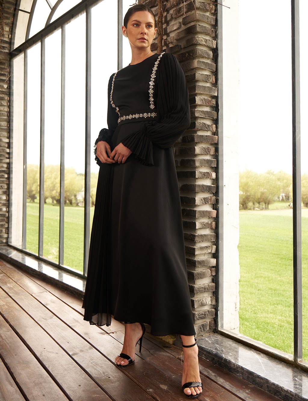 Chiffon Panel Elegant Dress Black