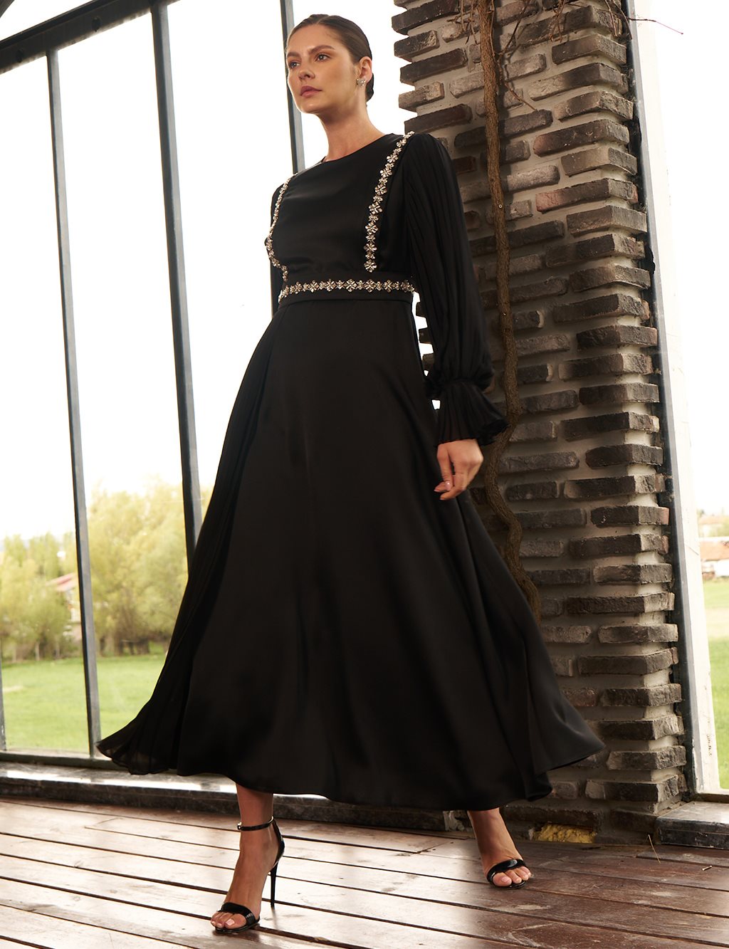 Chiffon Panel Elegant Dress Black