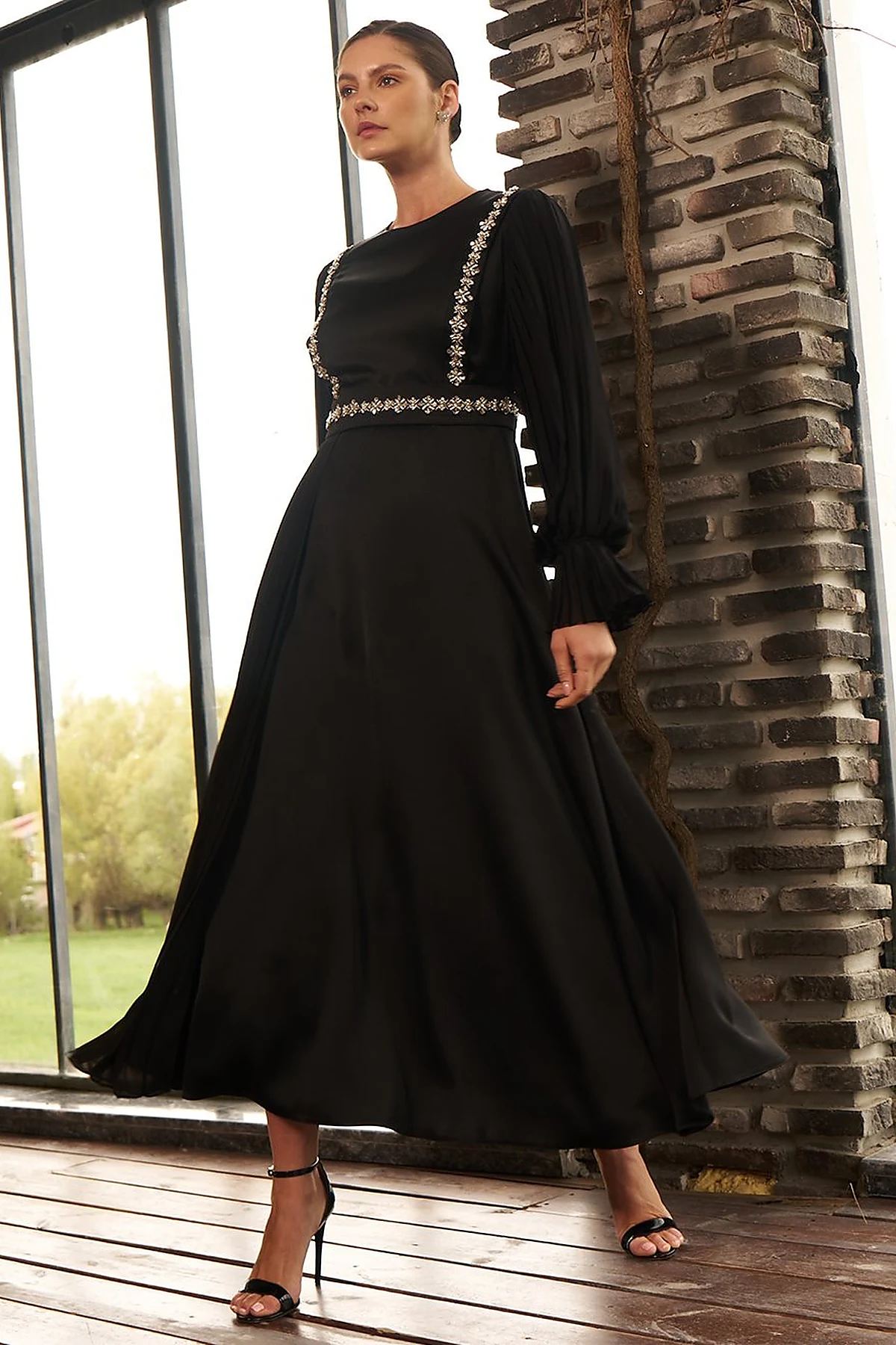 Chiffon Panel Elegant Dress Black