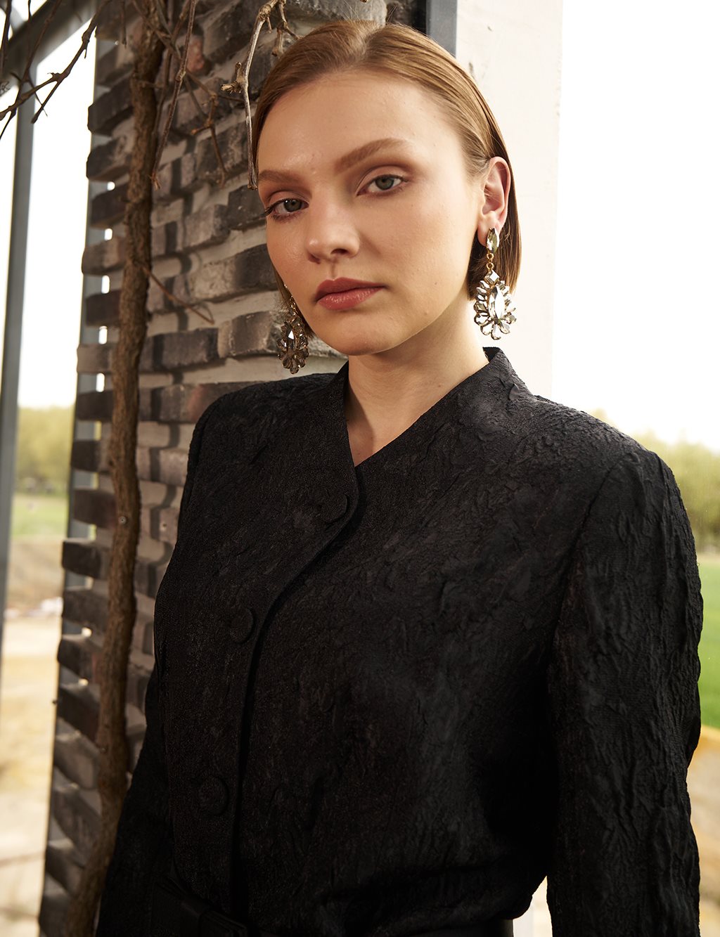 Belted Jacquard Jacket Black 