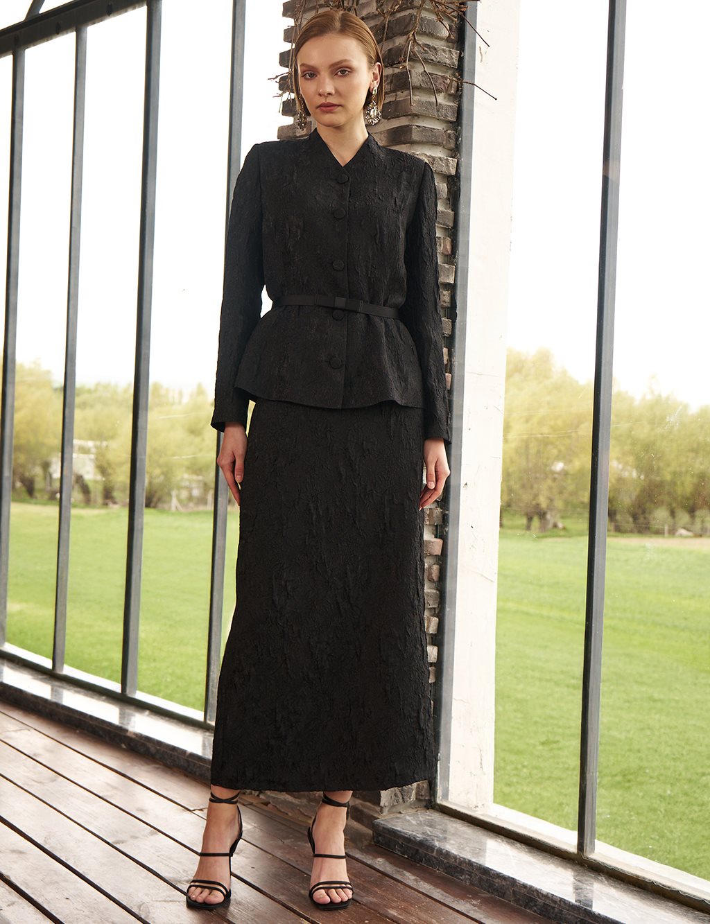 Belted Jacquard Jacket Black 
