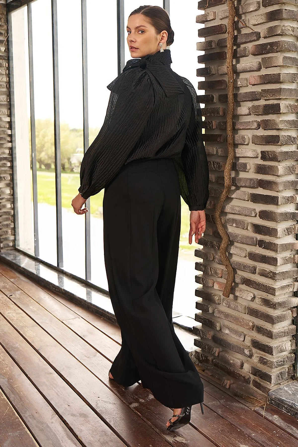 Embroidered Jacquard Blouse Black