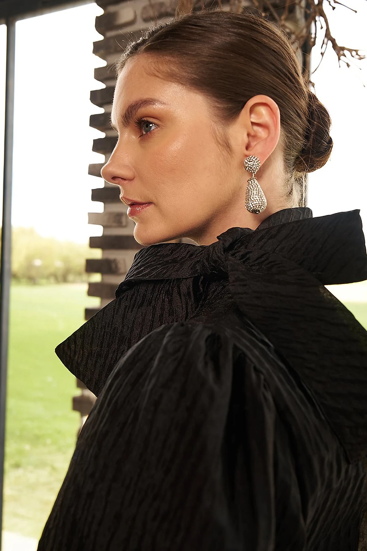Embroidered Jacquard Blouse Black