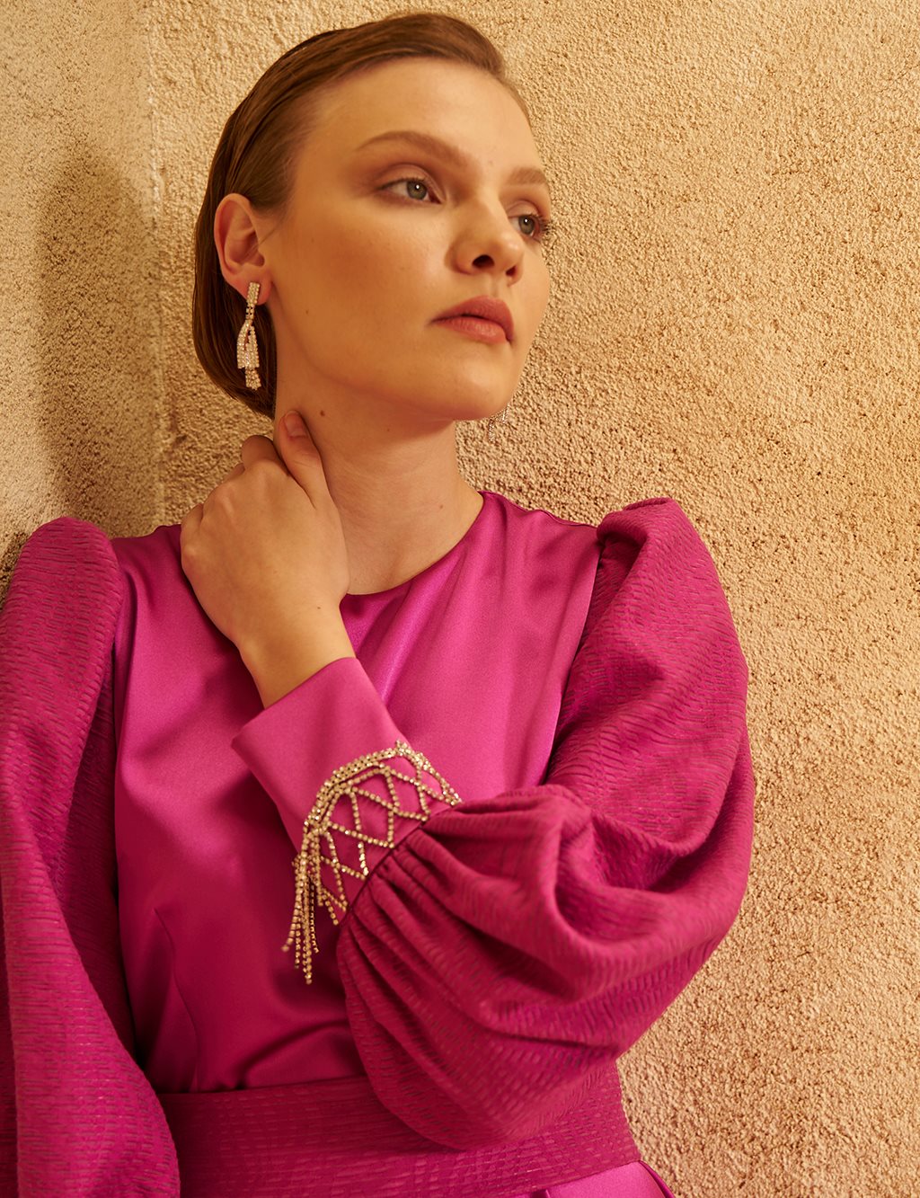 Waist-Detailed Satin Dress - Purple