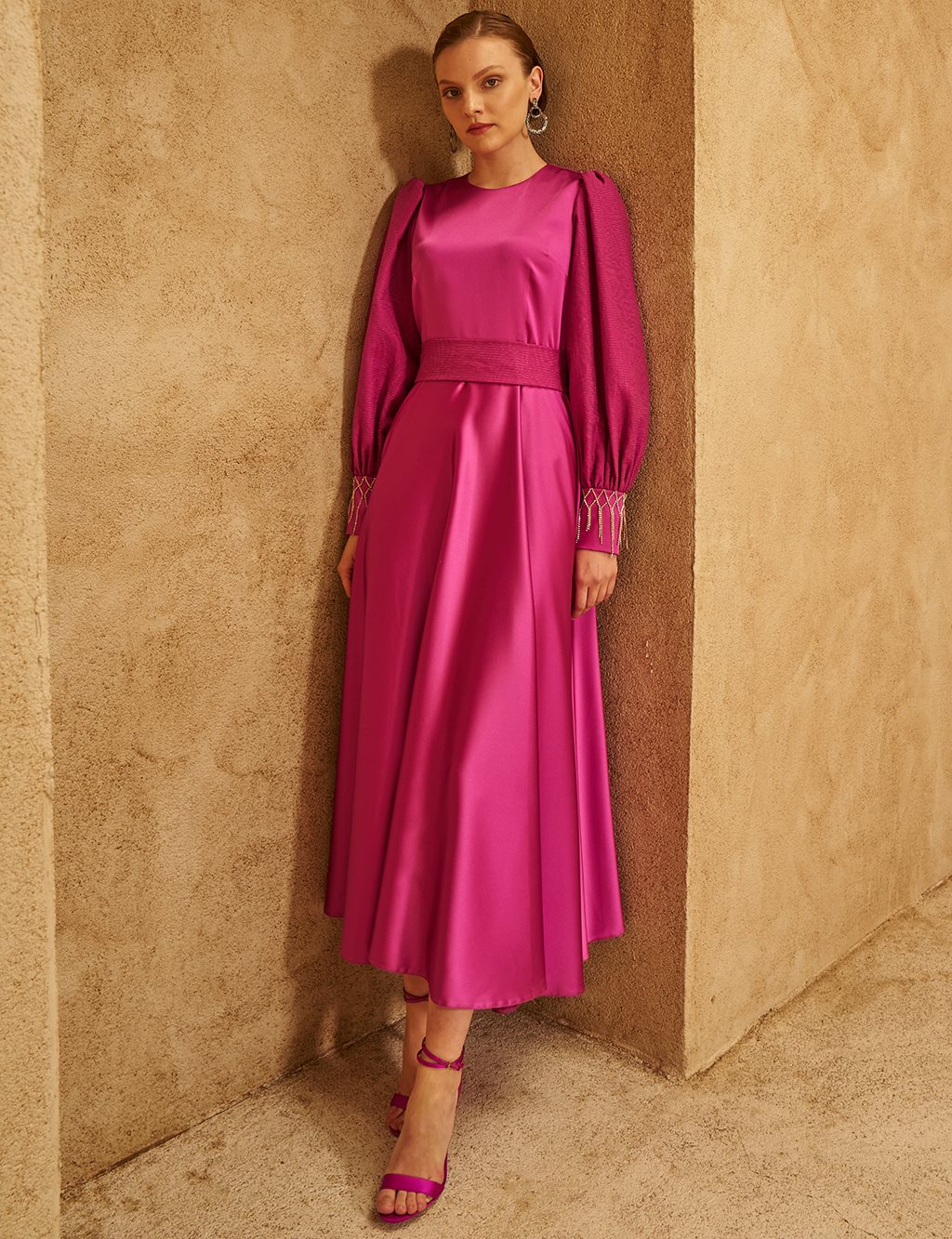 Waist-Detailed Satin Dress - Purple