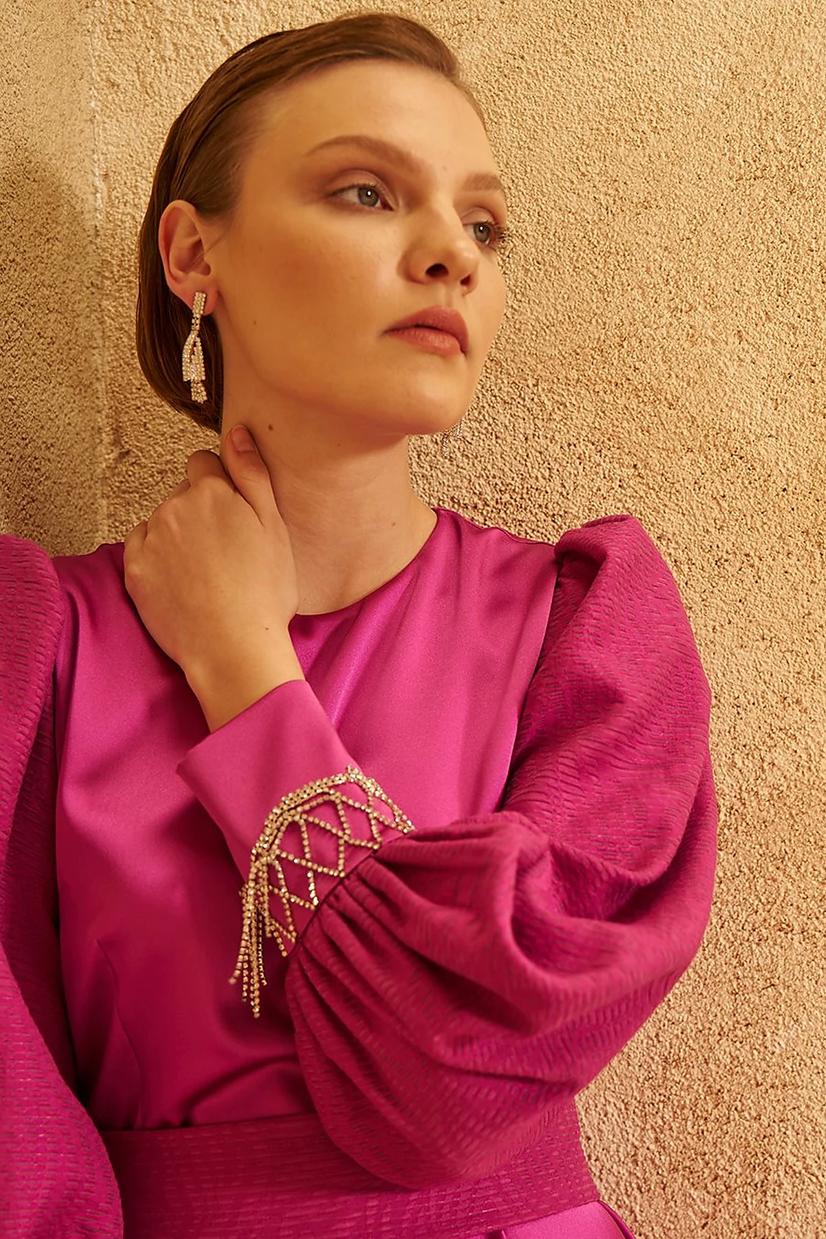 Waist-Detailed Satin Dress - Purple
