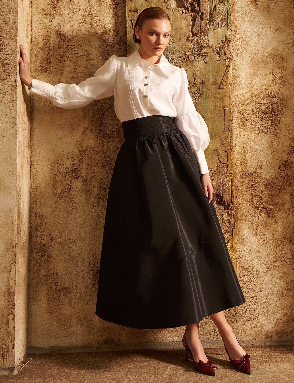 Shiny Button Elegant Blouse Optic White 