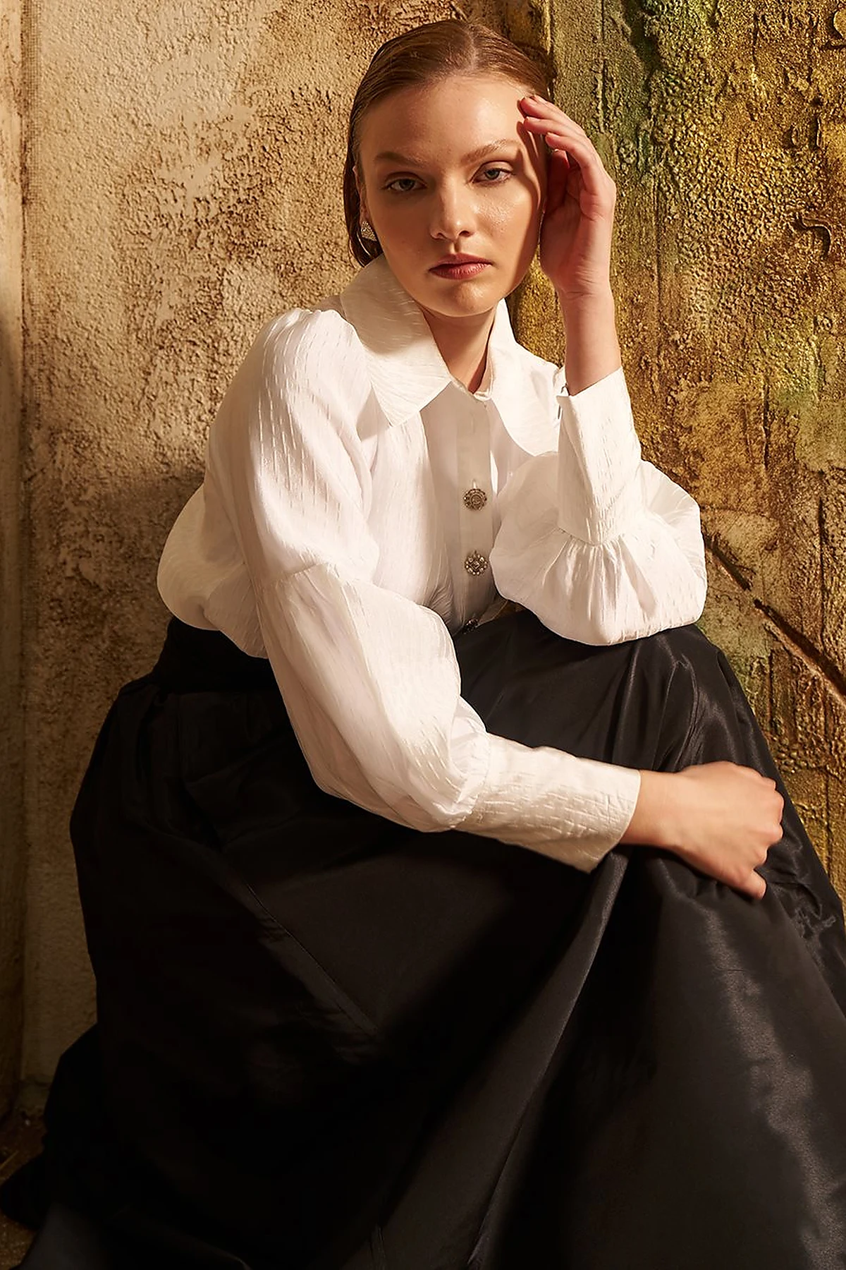 Shiny Button Elegant Blouse Optic White 