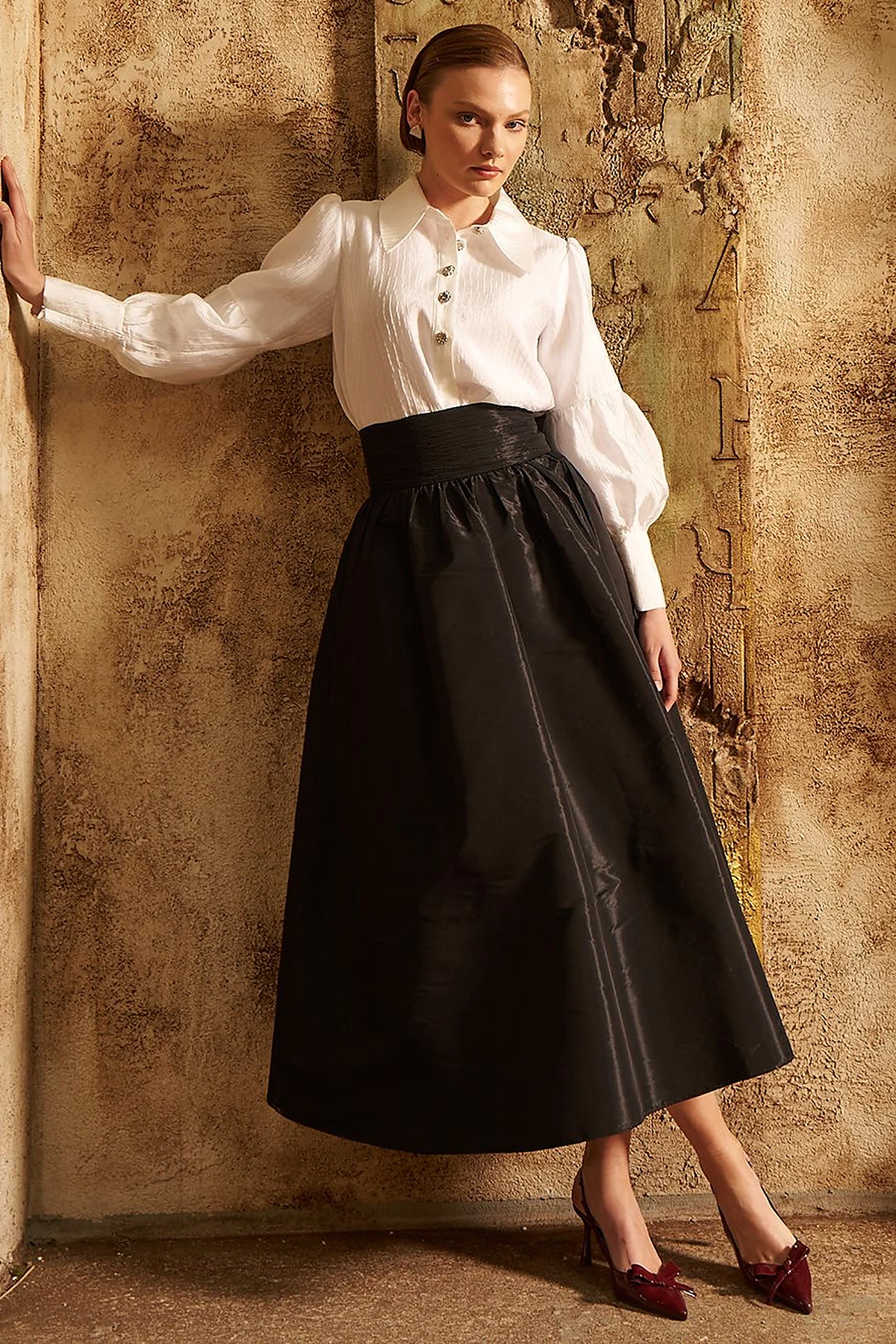Shiny Button Elegant Blouse Optic White 