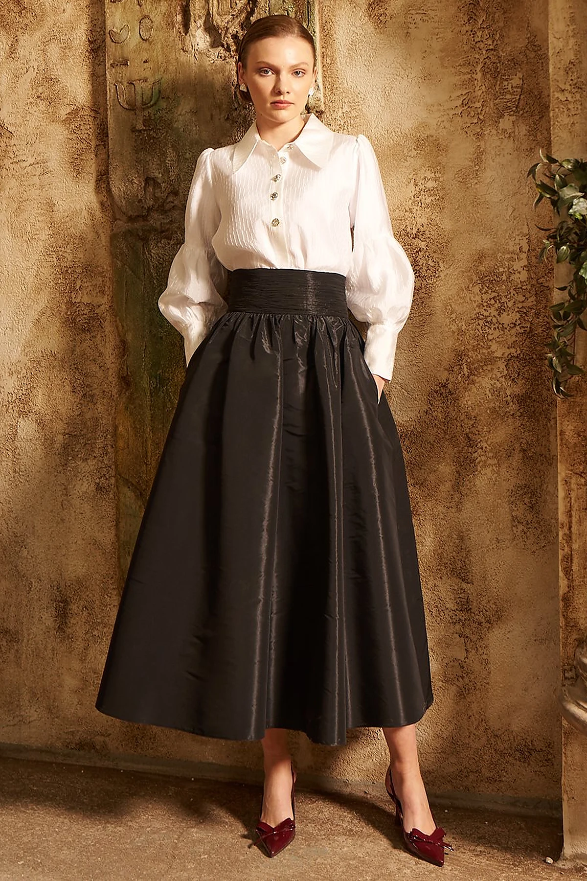 Shiny Button Elegant Blouse Optic White 
