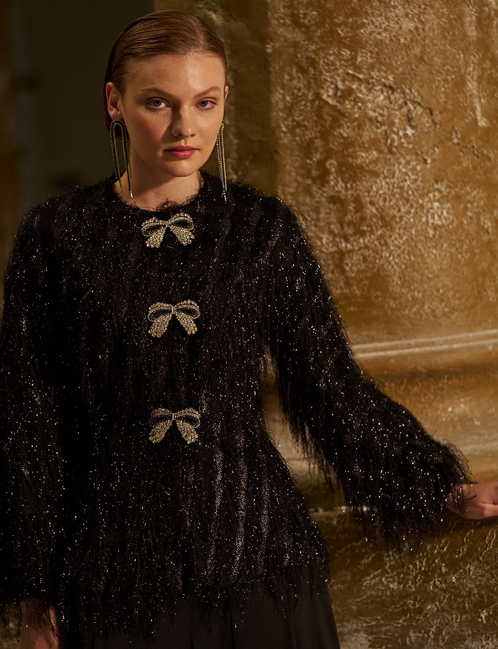 Ribbon-Detail Tasselled Two-Piece Set - Black