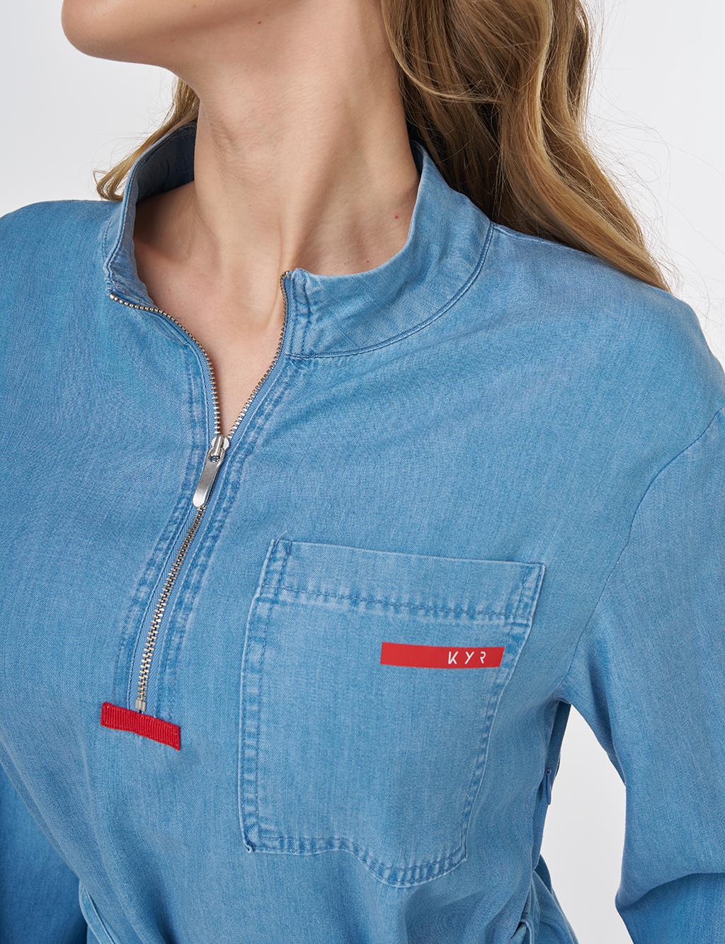 Logo Detailed Lyocell Dress Blue